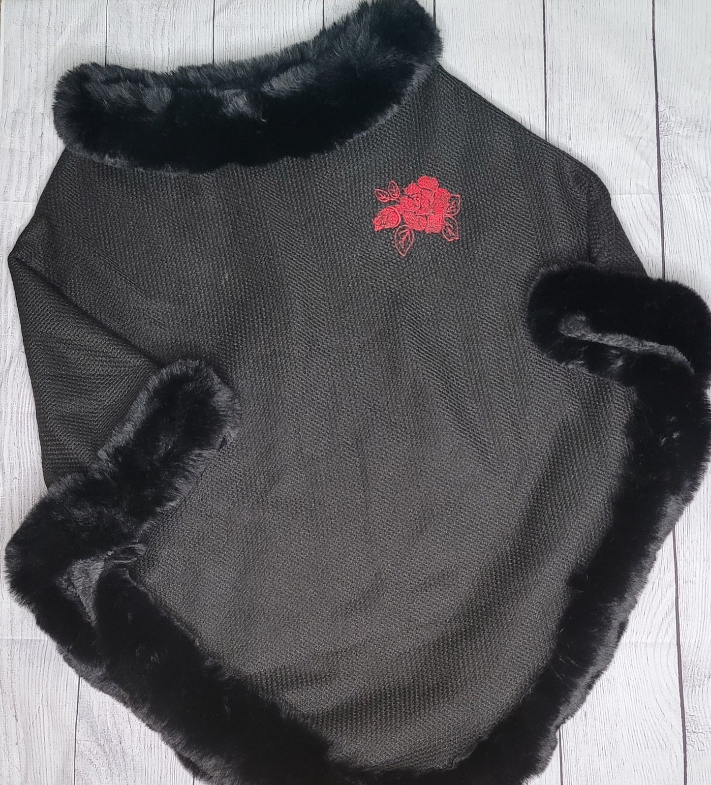 Rose Embroidery Fur Poncho| Women's Embroidery Ponchos