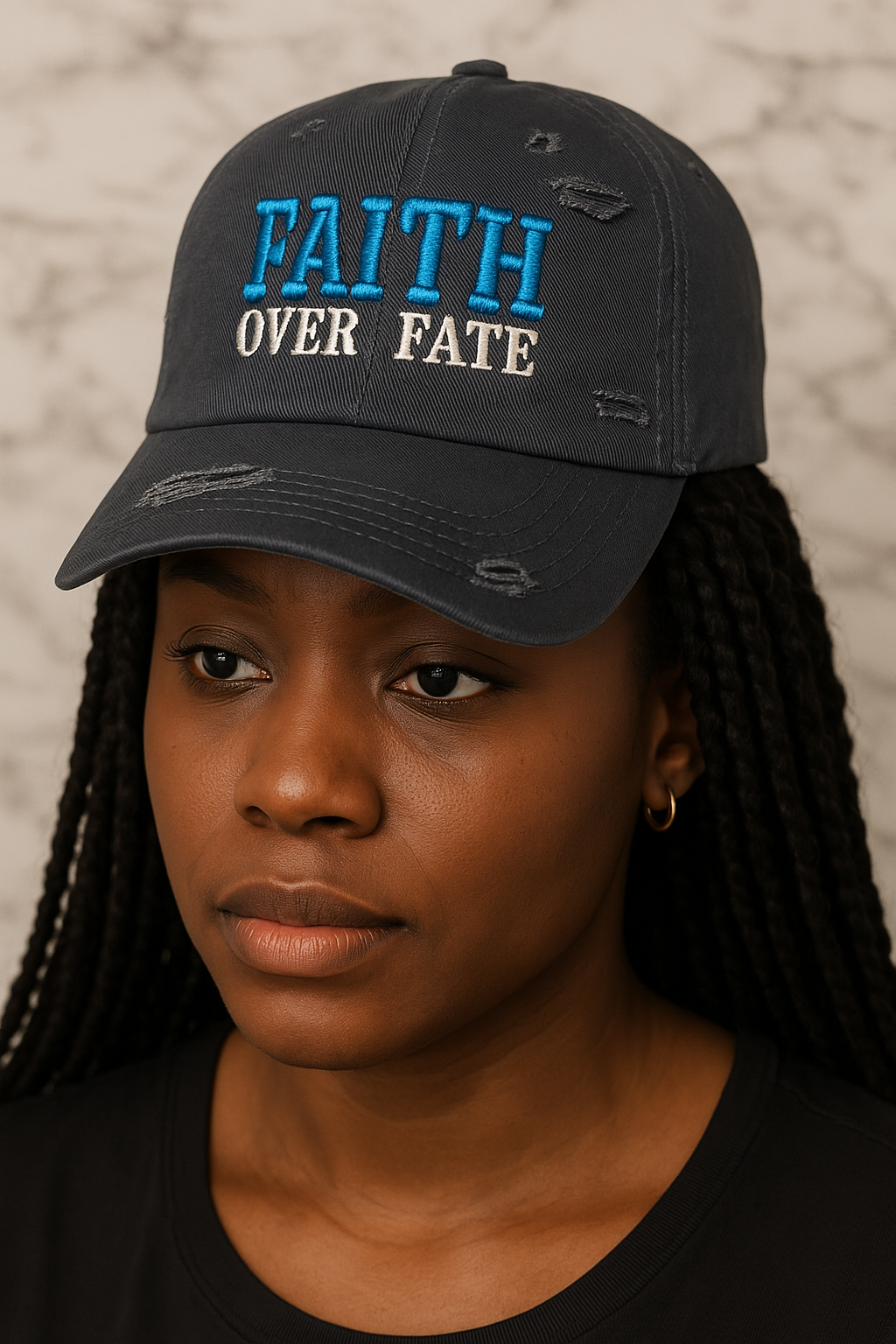 Faith Over Fate Embroidered Washed Distressed Worn Hip-Hop