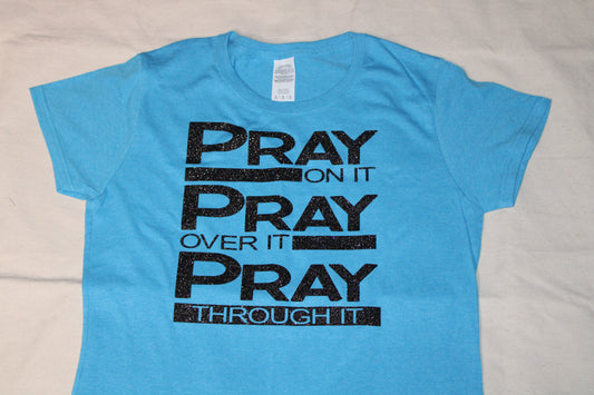 Inspirational Graphic Short Sleeve T-Shirt | Glitter PRAY On It Short Sleeve T-Shirt