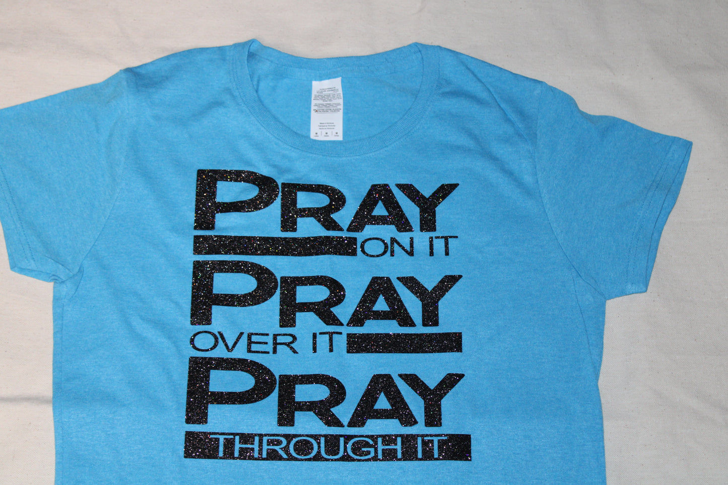 Inspirational Graphic Short Sleeve T-Shirt | Glitter PRAY On It Short Sleeve T-Shirt