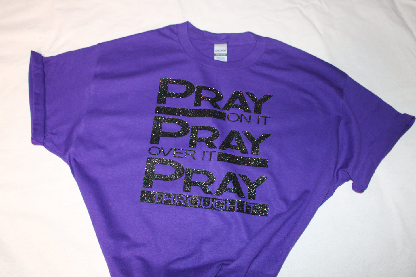 Inspirational Graphic Short Sleeve T-Shirt | Glitter PRAY On It Short Sleeve T-Shirt