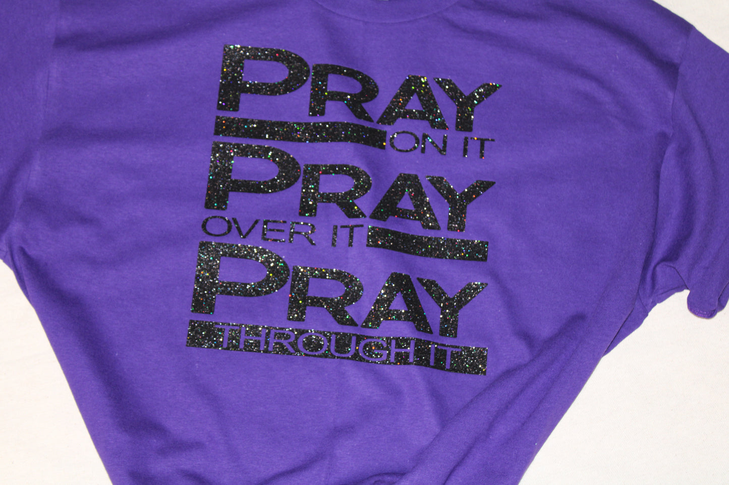 Inspirational Graphic Short Sleeve T-Shirt | Glitter PRAY On It Short Sleeve T-Shirt