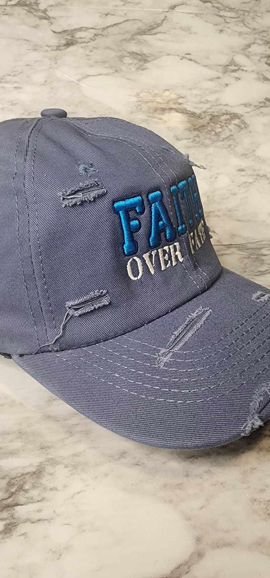 Faith Over Fate Embroidered Washed Distressed Worn Hip-Hop personality Cotton Baseball Cap
