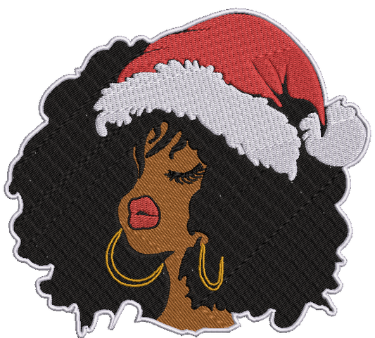 Christmas Afro Black Queen Machine Embroidery Design, Santa Hat Black Girl Embroidery Design, African American Black Woman Machine Embroidery File