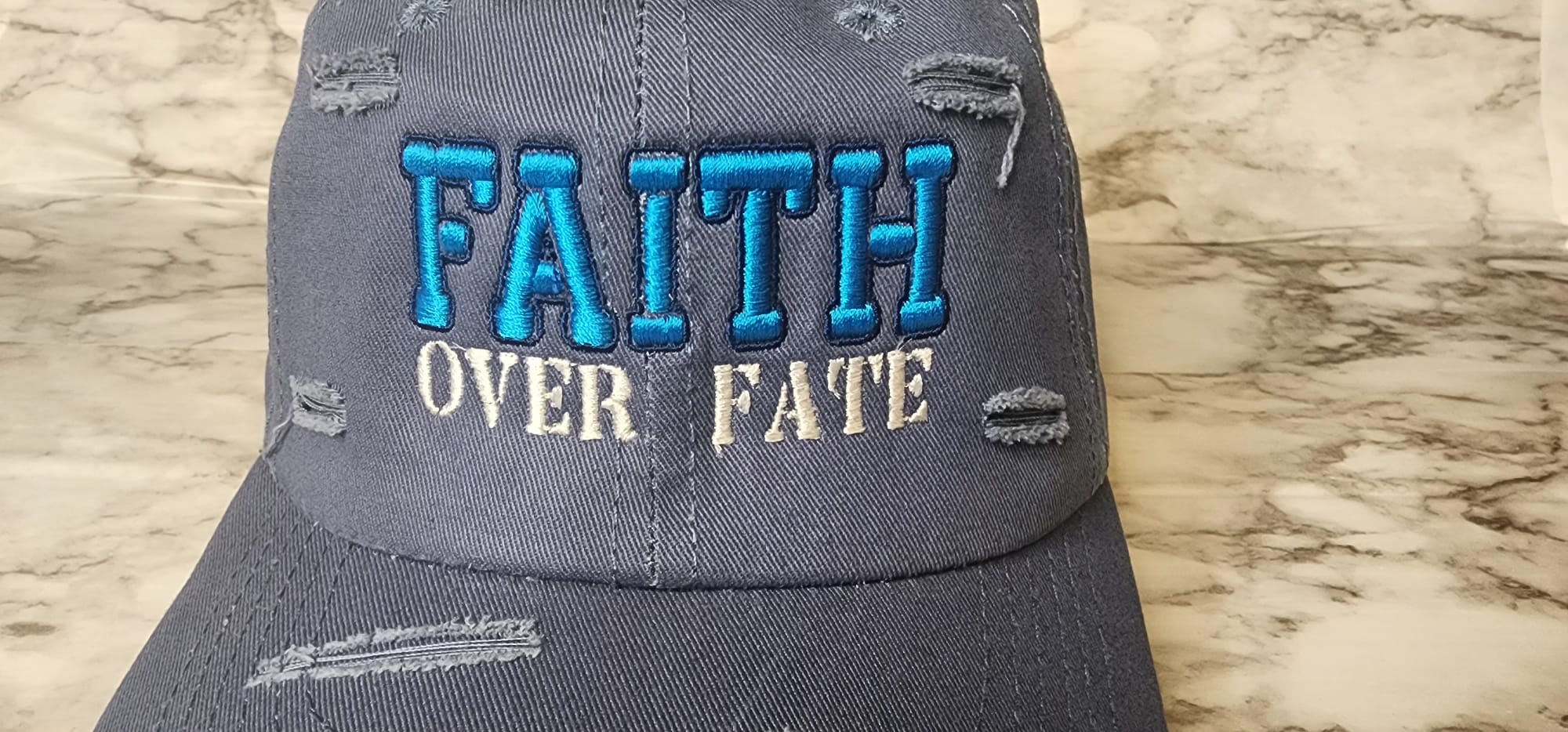 Faith Over Fate Embroidered Washed Distressed Worn Hip-Hop
