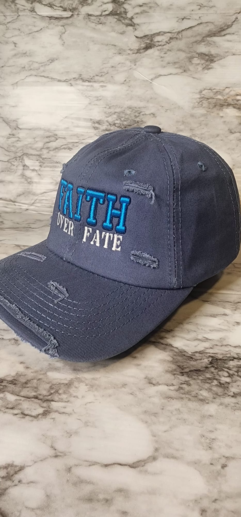 Faith Over Fate Embroidered Washed Distressed Worn Hip-Hop personality Cotton Baseball Cap